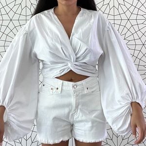 Puff Sleeve White Crop Top